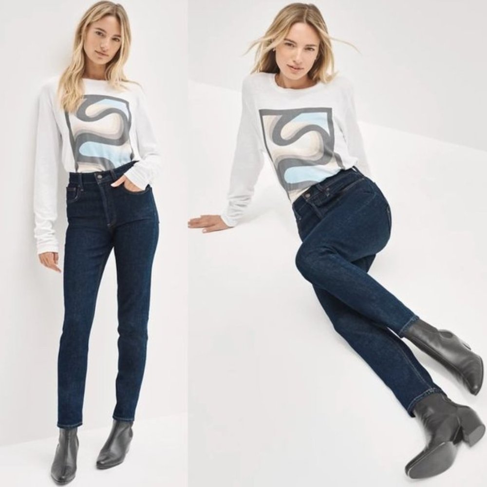 ARITZIA Denim Forum the Yoko High Rise Slim Jeans Straight Leg Tapered 25 Blue